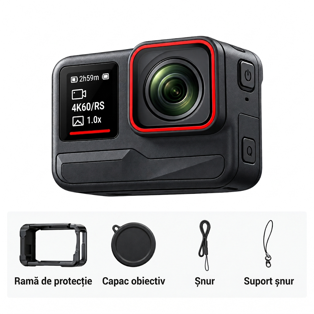 Cameră sport 4K 60FPS cu stabilizare avansată a imaginii, WiFi, obiectiv superangular, Action Cam impermeabilă pentru sport, călătorii și VLOG